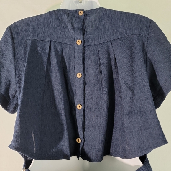 MOD REF Womens Navy Jumpsuit Sz M Wide Leg Short Sleeve Back Button Side Zip - Picture 6 of 11